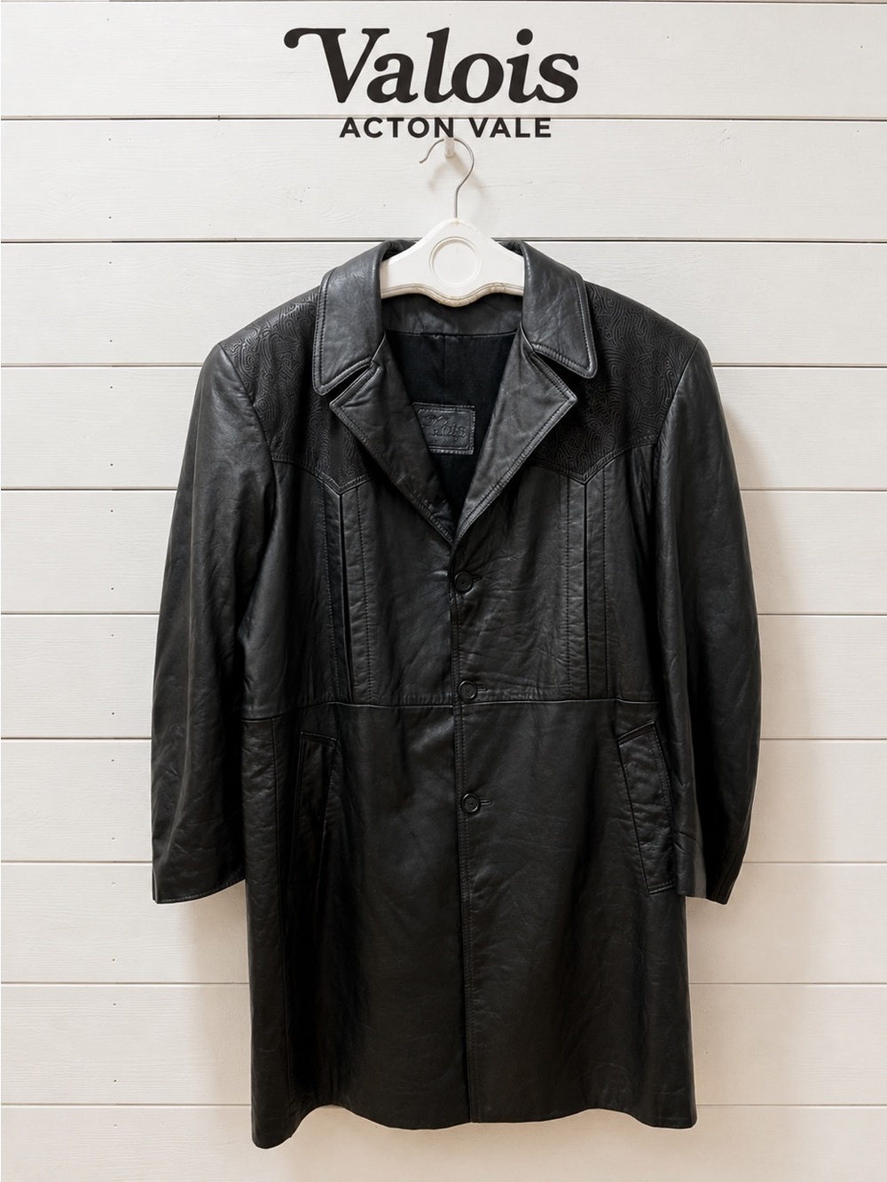 VALOIS ACTON VALE Black Vintage Leather Coat Made in Québec Estimated Size 2X